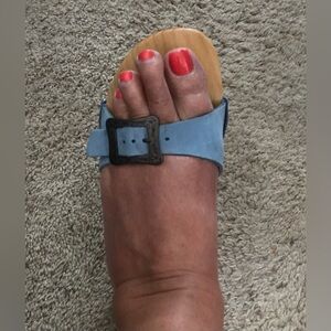 Sundance Light Blue Women’s Size 11 Wooden and Leather Slides